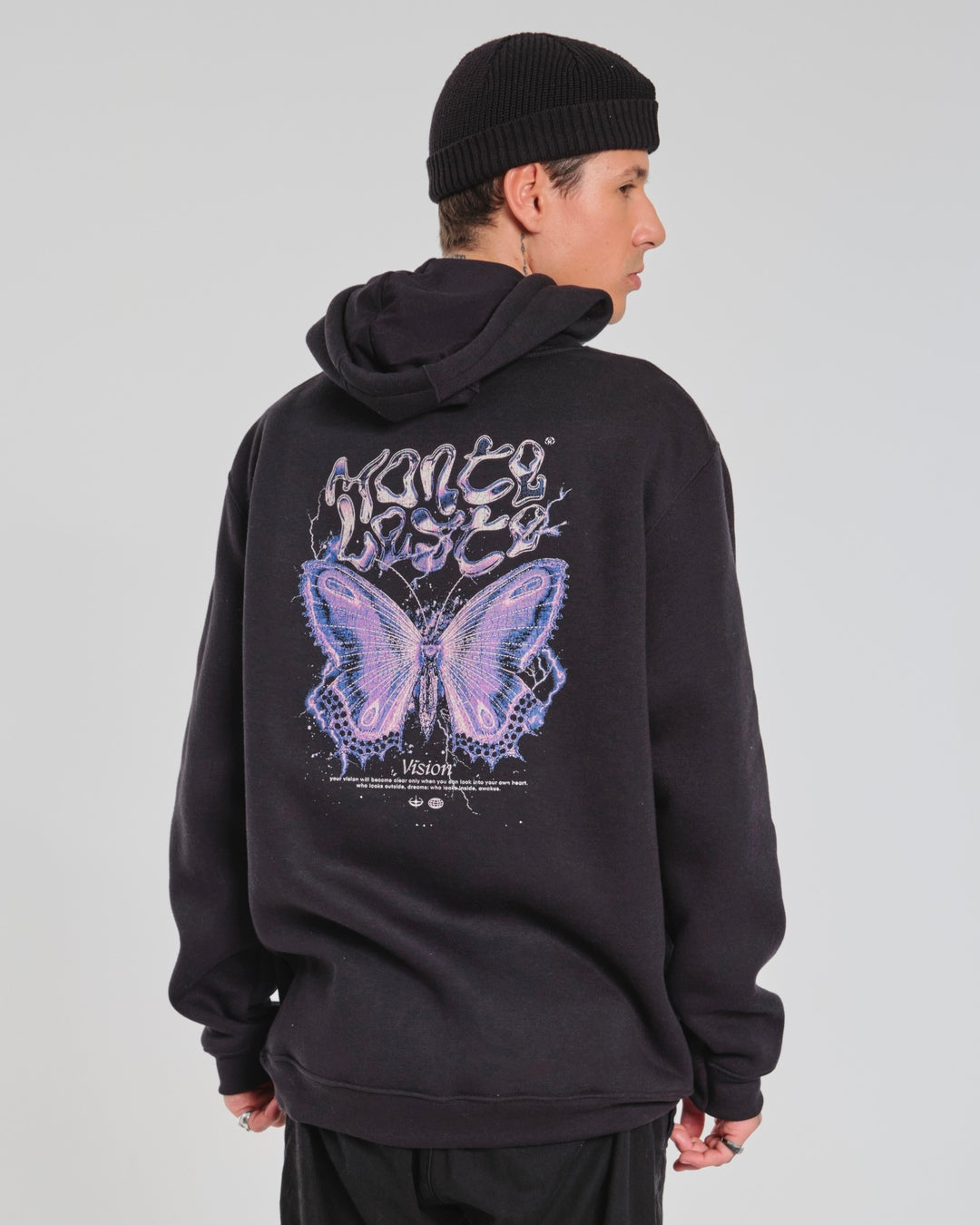Sweatshirt Kangaroo Hooded - Butterfly Black