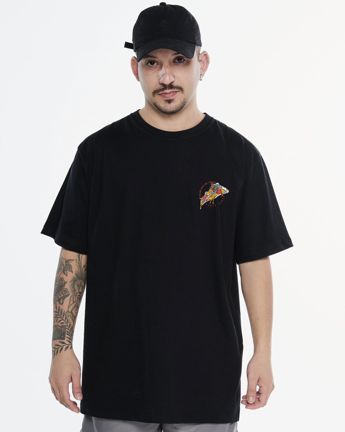 Printed Regular T-Shirt - Pizza Black