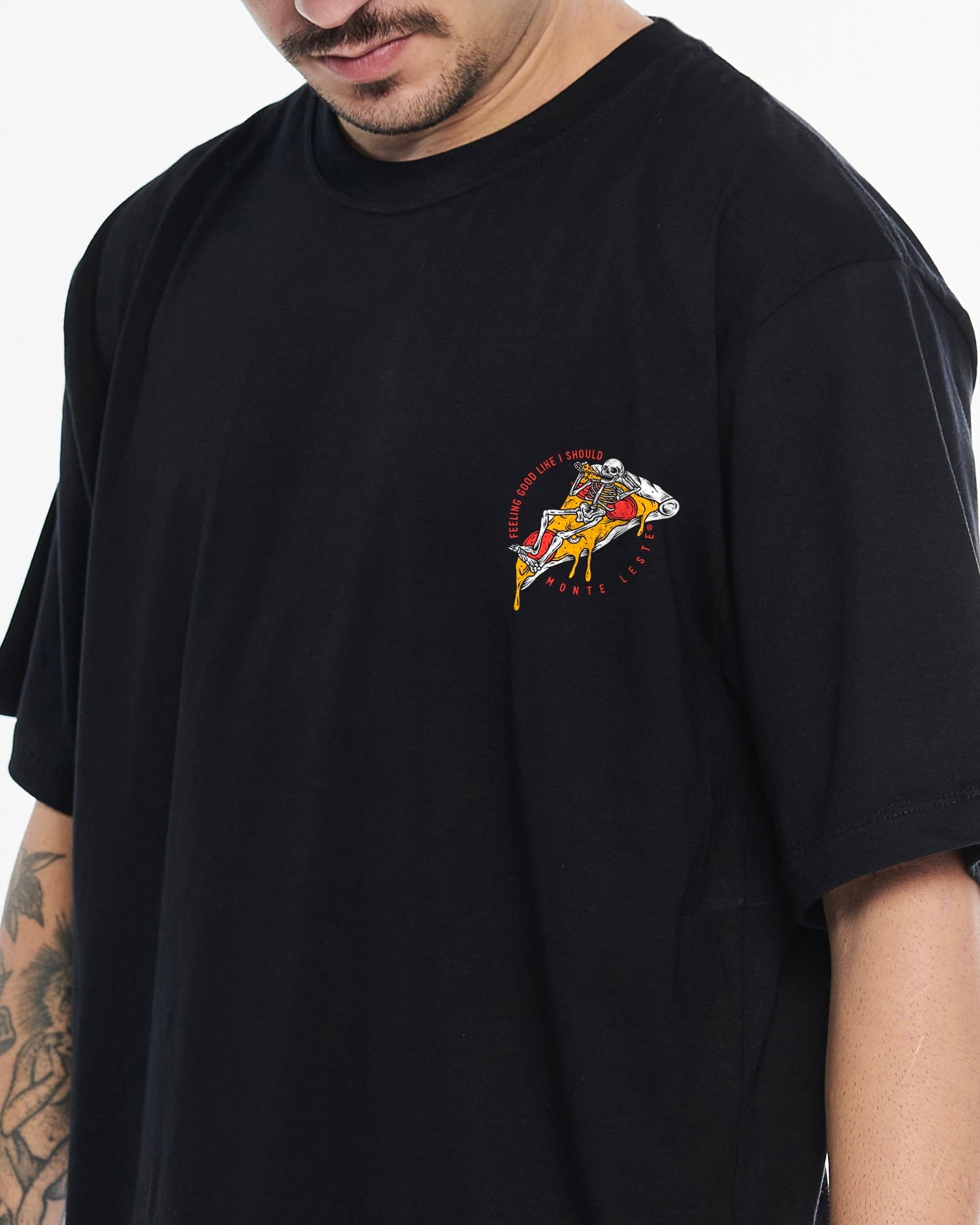 T-Shirt Regular Printed - Pizza Black