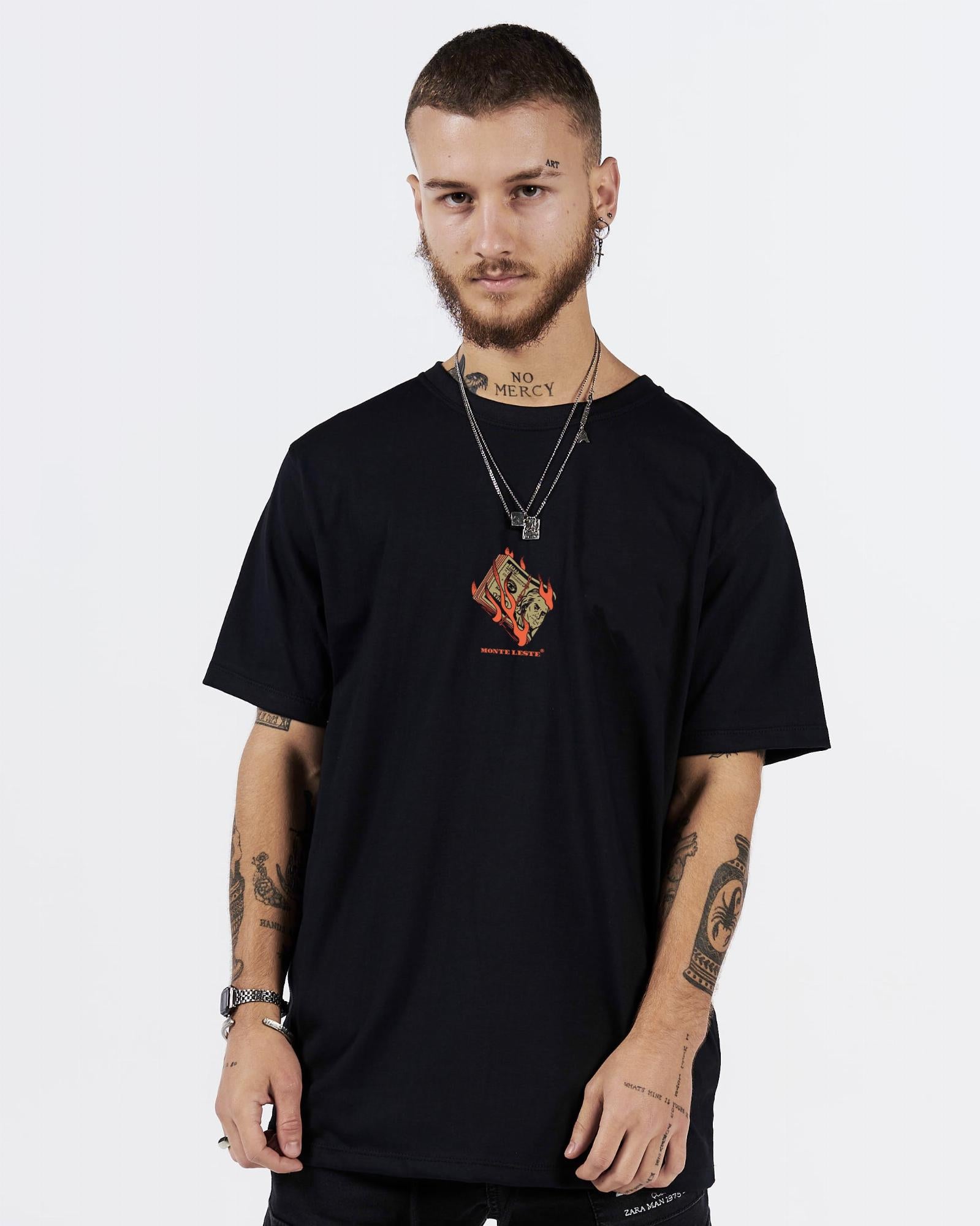 T-Shirt Regular Printed - Fire Money Black