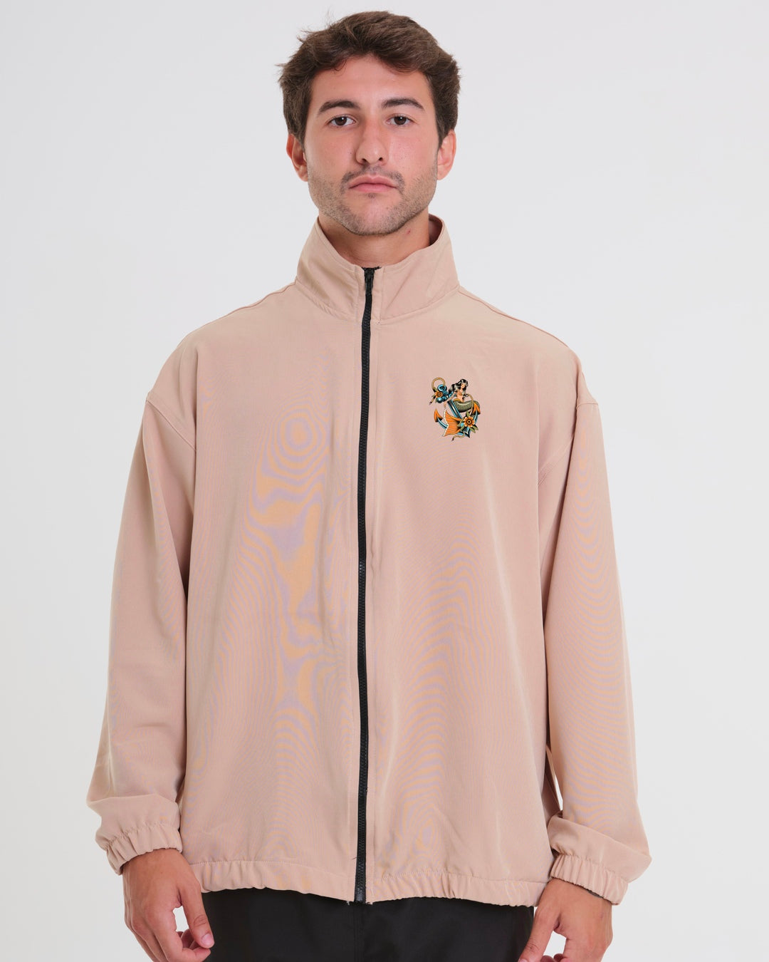 Printed High Collar Elastic Jacket - Maid Sand