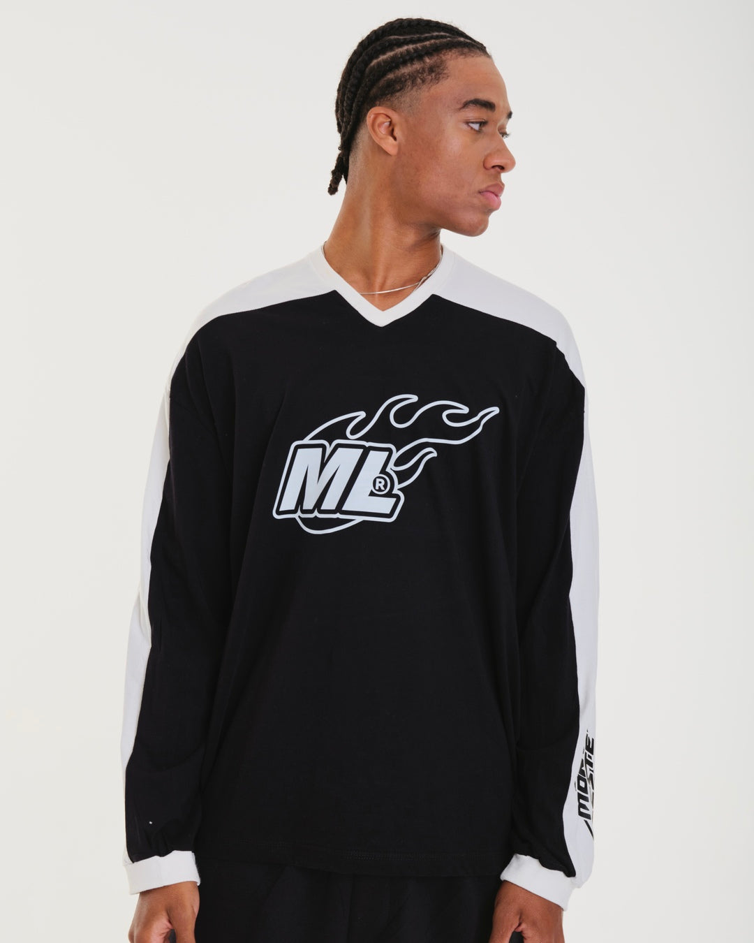 Oversized Long Sleeve Jersey T-Shirt - BR Black