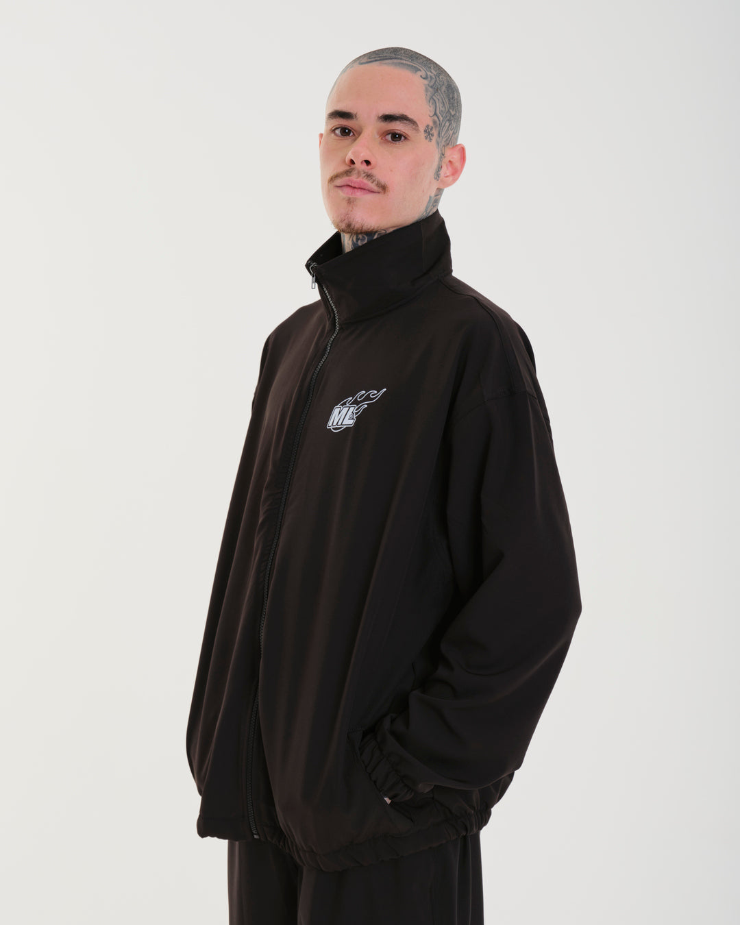 Printed High Collar Elastic Jacket - Fuego Black