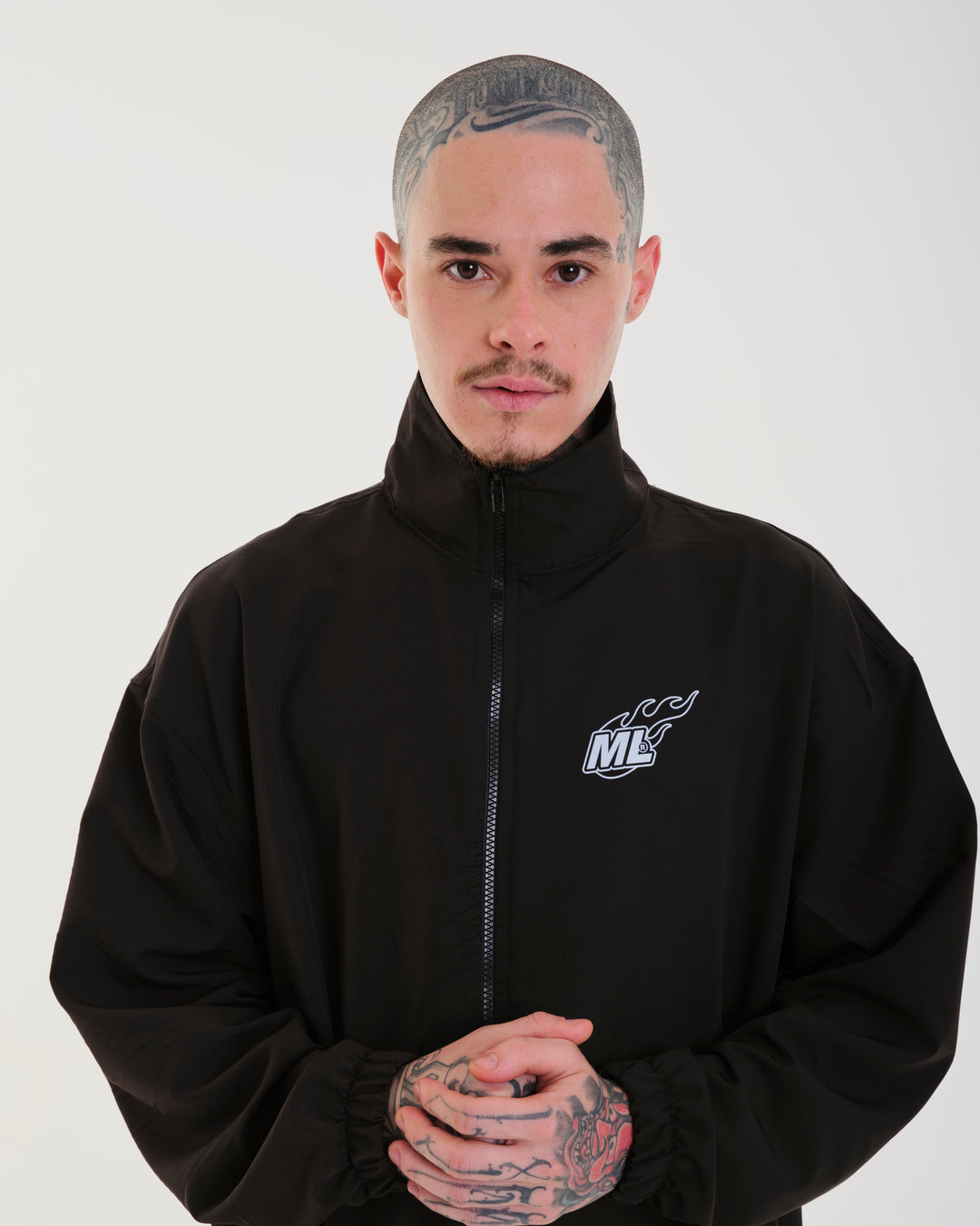Printed High Collar Elastic Jacket - Fuego Black