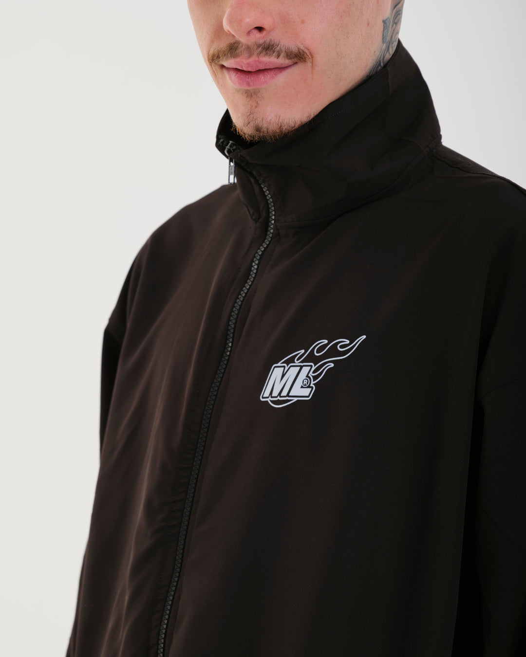 Printed High Collar Elastic Jacket - Fuego Black