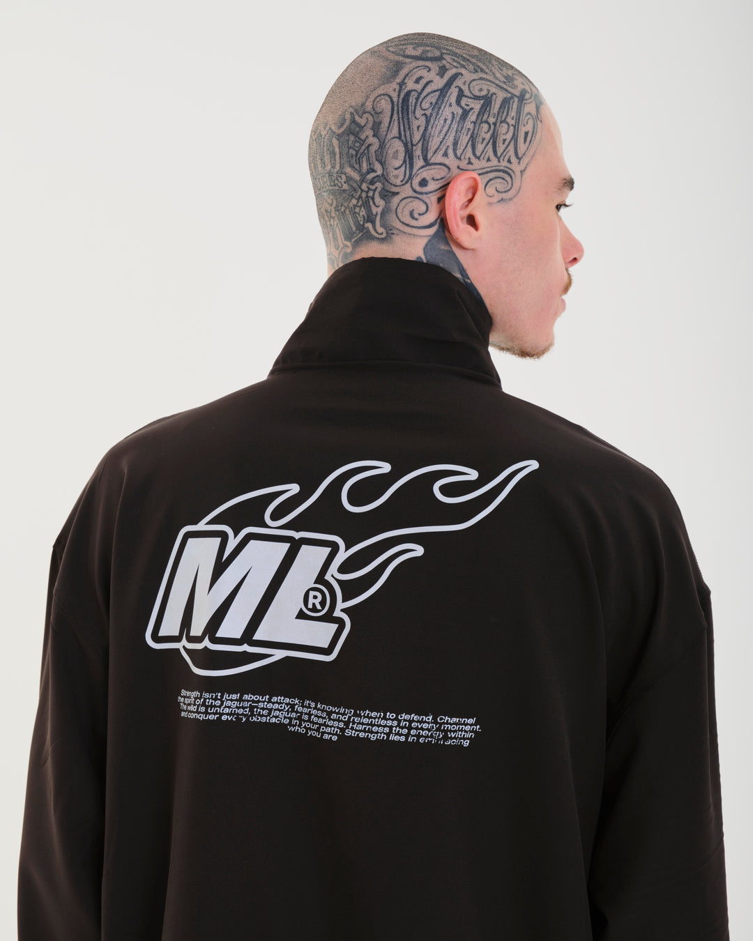 Printed High Collar Elastic Jacket - Fuego Black