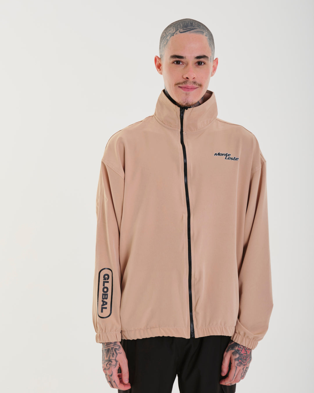 Printed High Collar Elastic Jacket - Run Sand