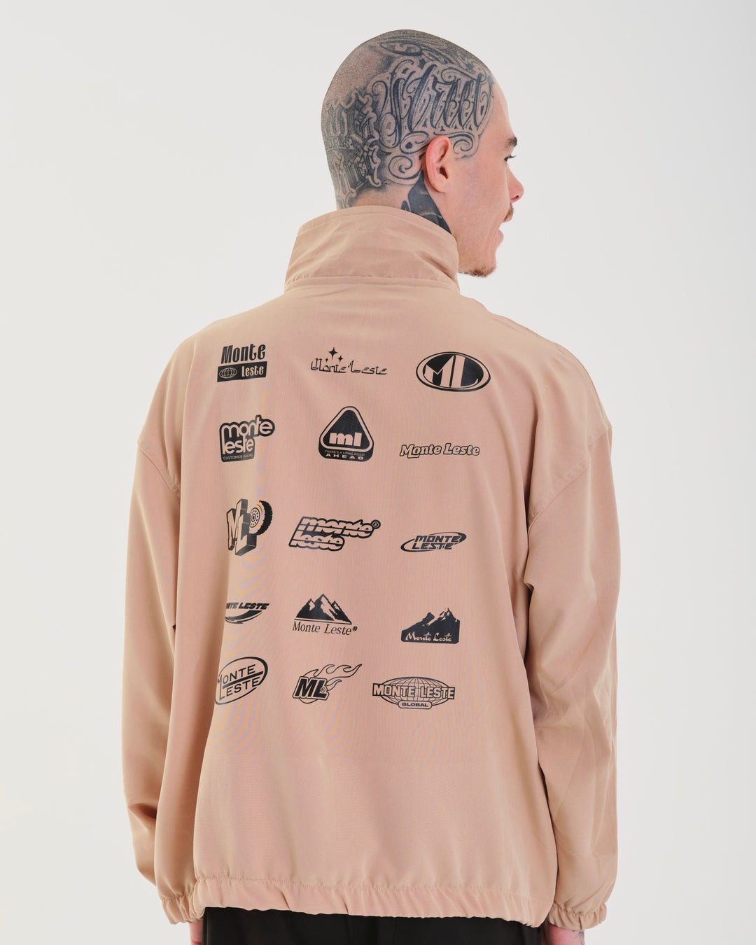 Printed High Collar Elastic Jacket - Run Sand