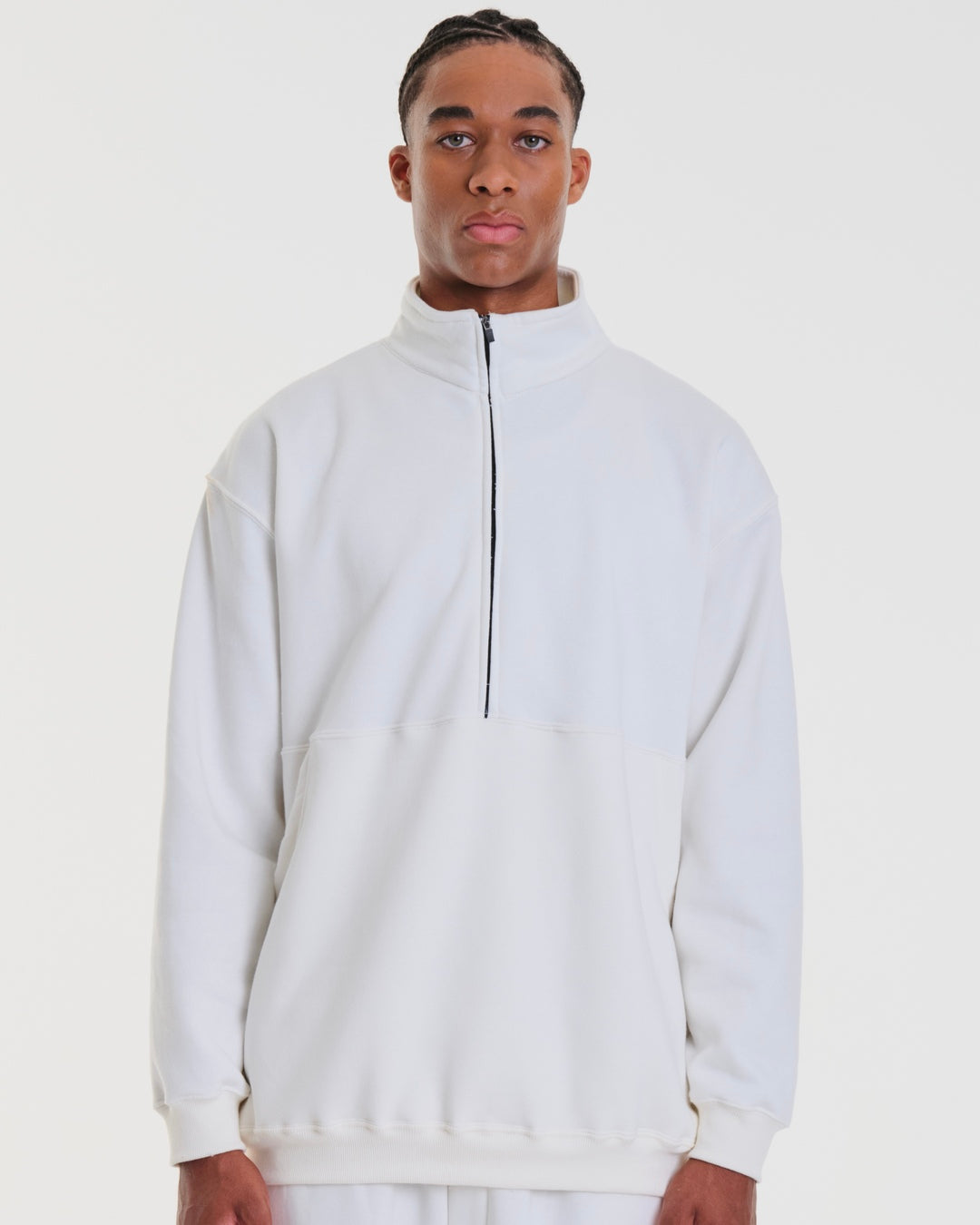 High Collar Sweatshirt - Plain Moss Green