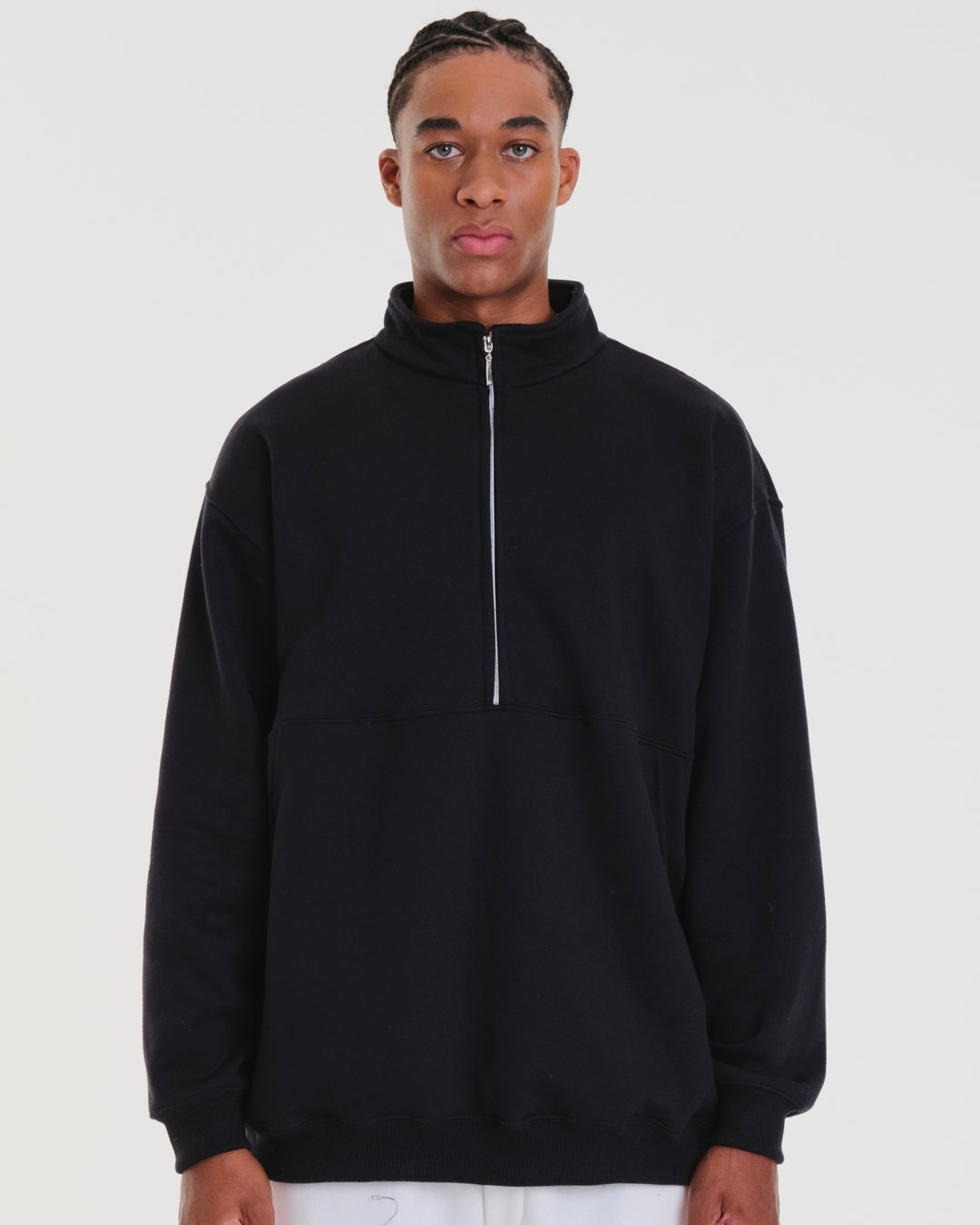High Collar Sweatshirt - Plain Moss Green