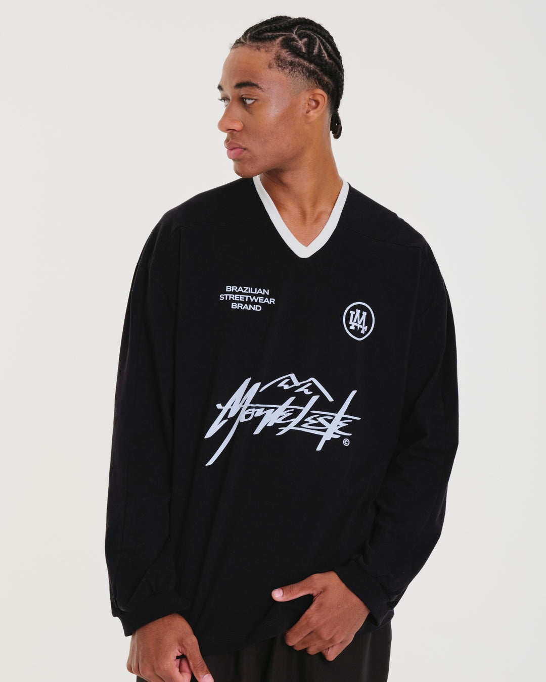 Oversized Long Sleeve Jersey T-Shirt - BR Black