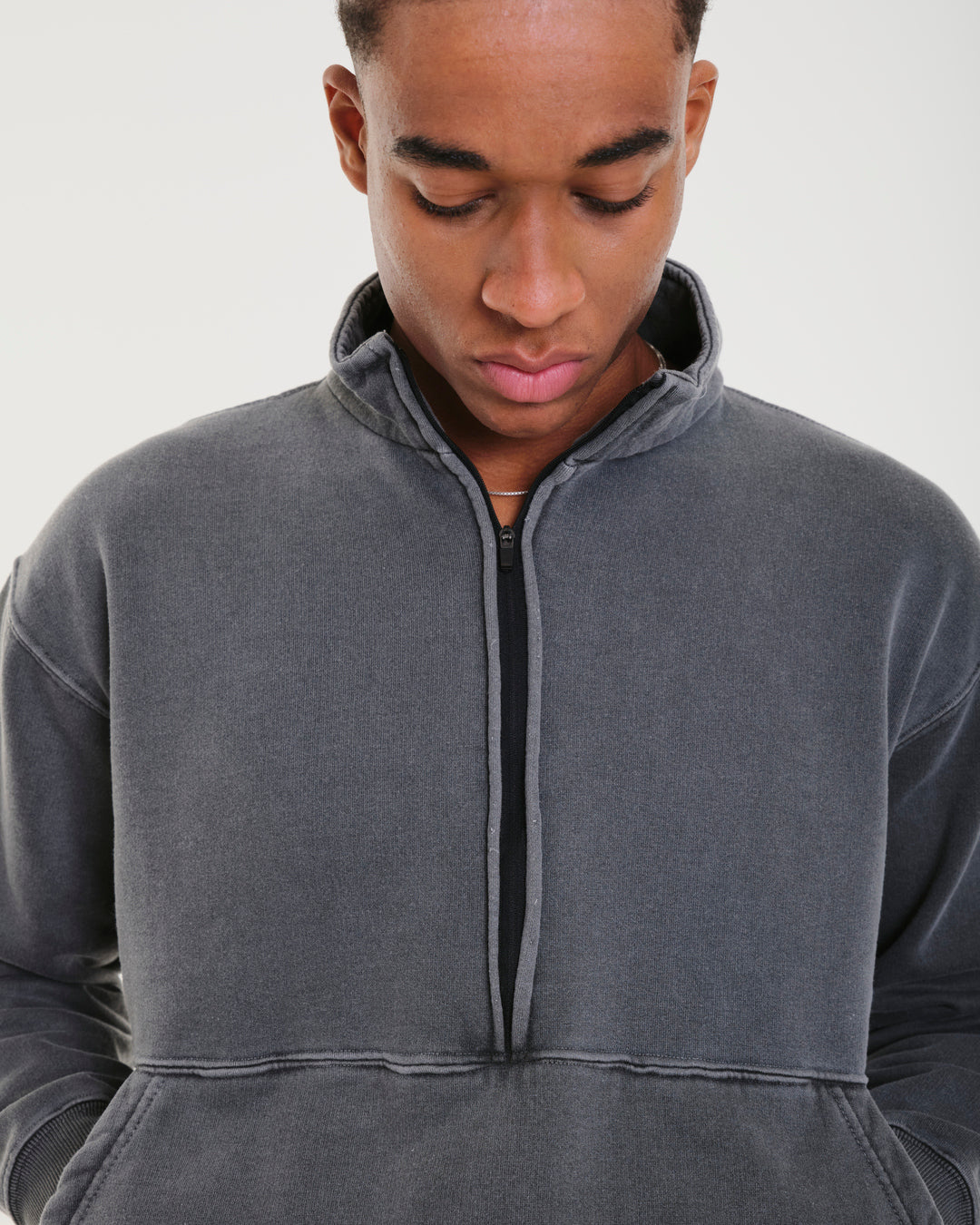 High Collar Sweatshirt - Plain Black