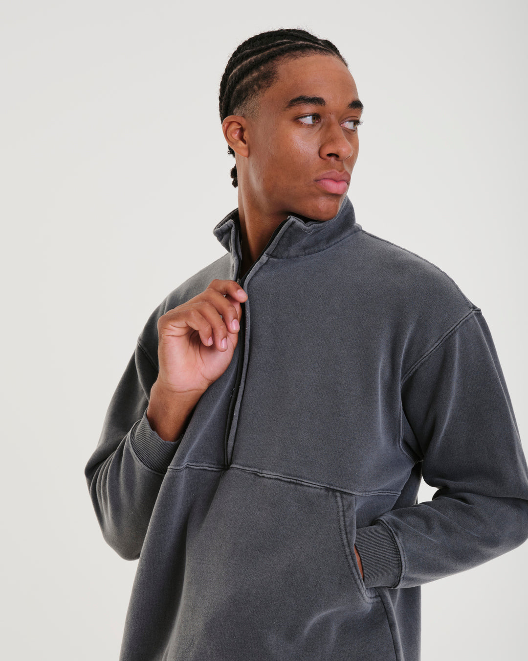 High Collar Sweatshirt - Plain Off White