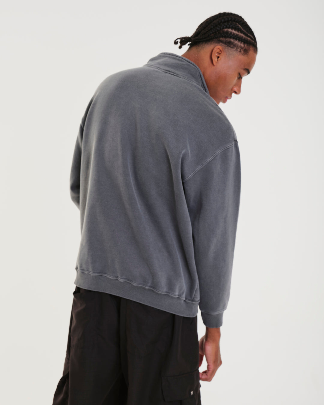 High Collar Sweatshirt - Plain Black