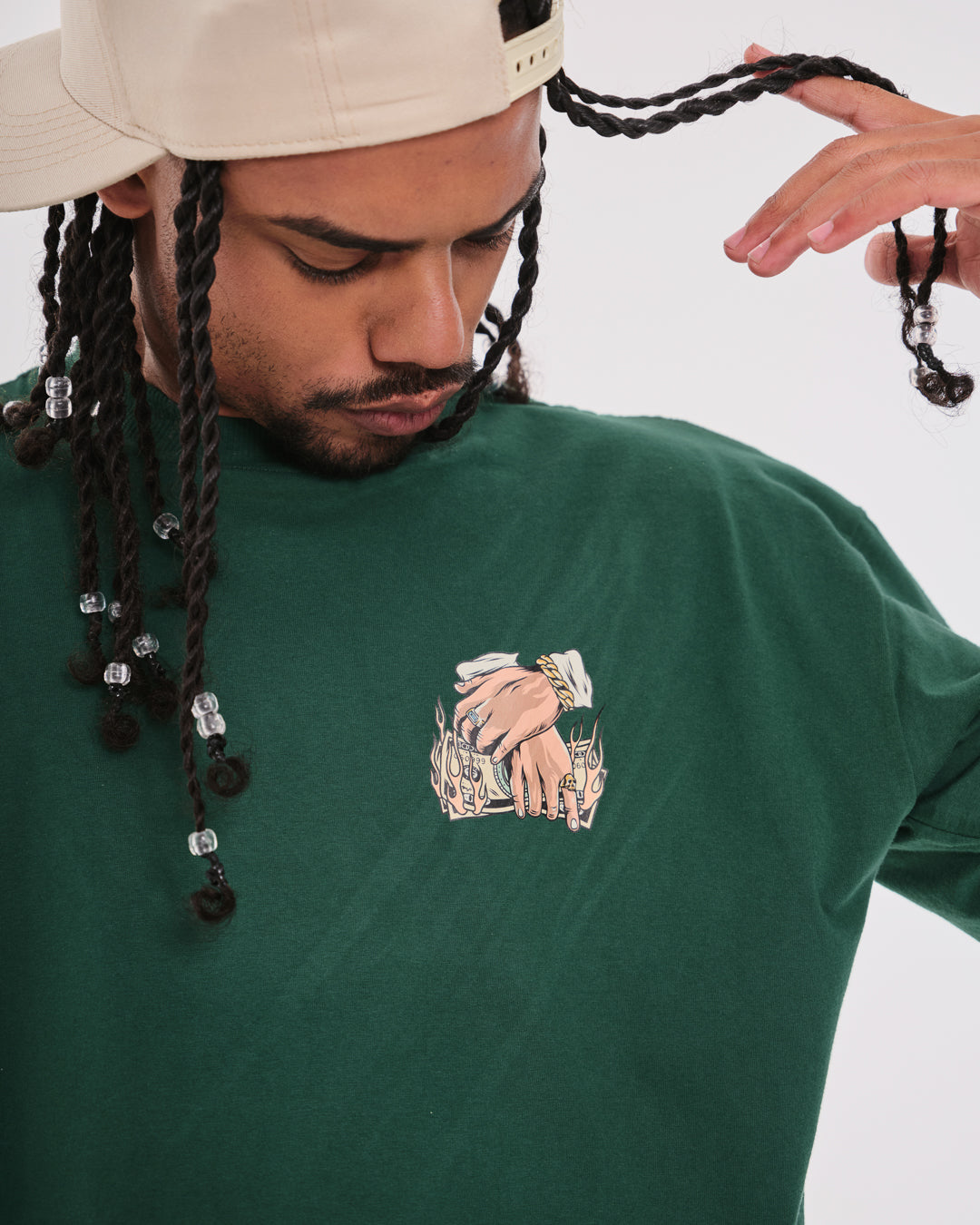 T-Shirt Oversized Printed Never - Green Forest