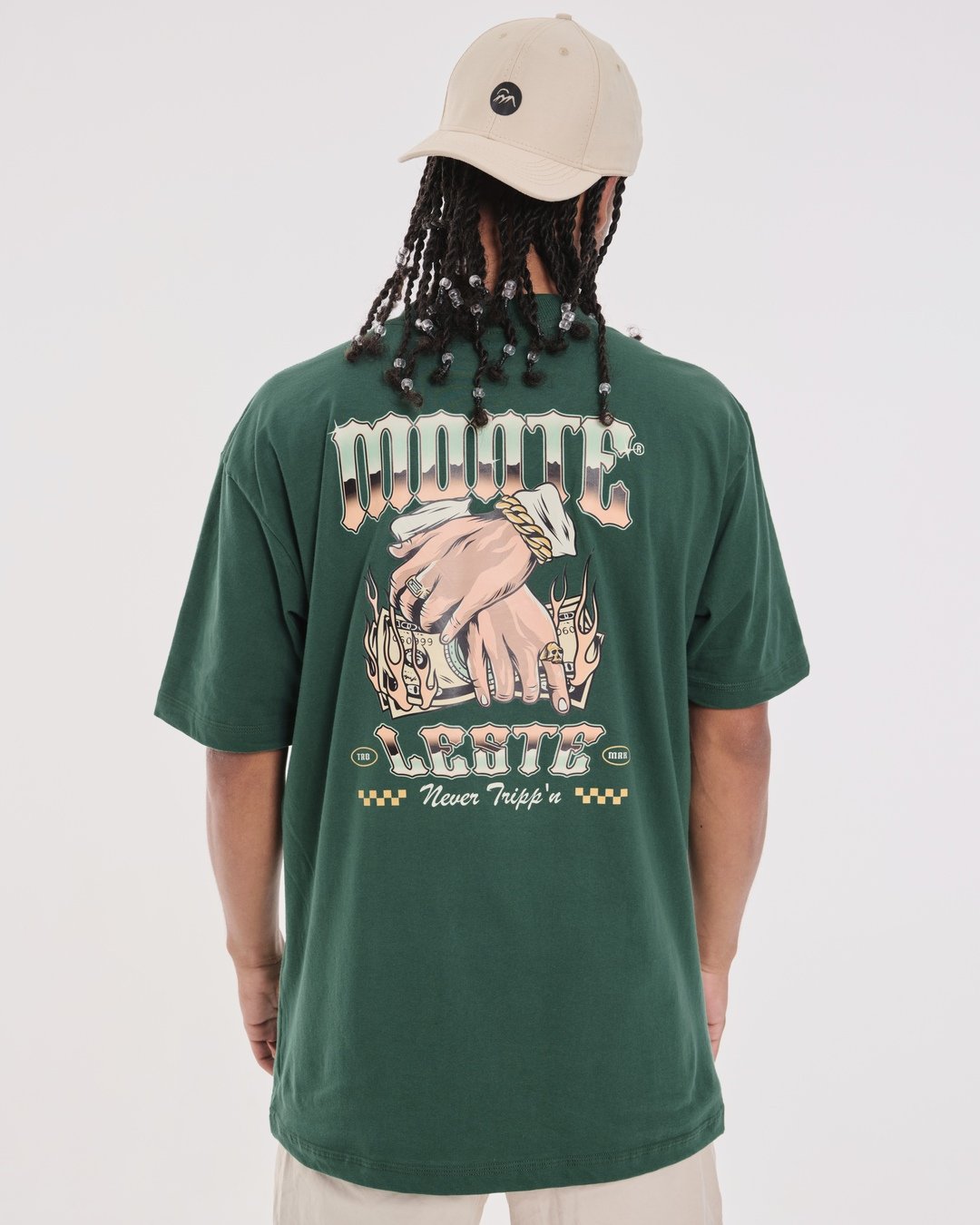 T-Shirt Oversized Printed Never - Green Forest