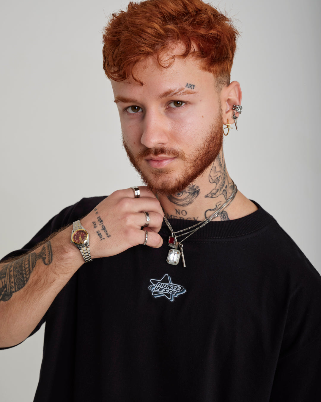 T-Shirt Oversized Printed Star - Black