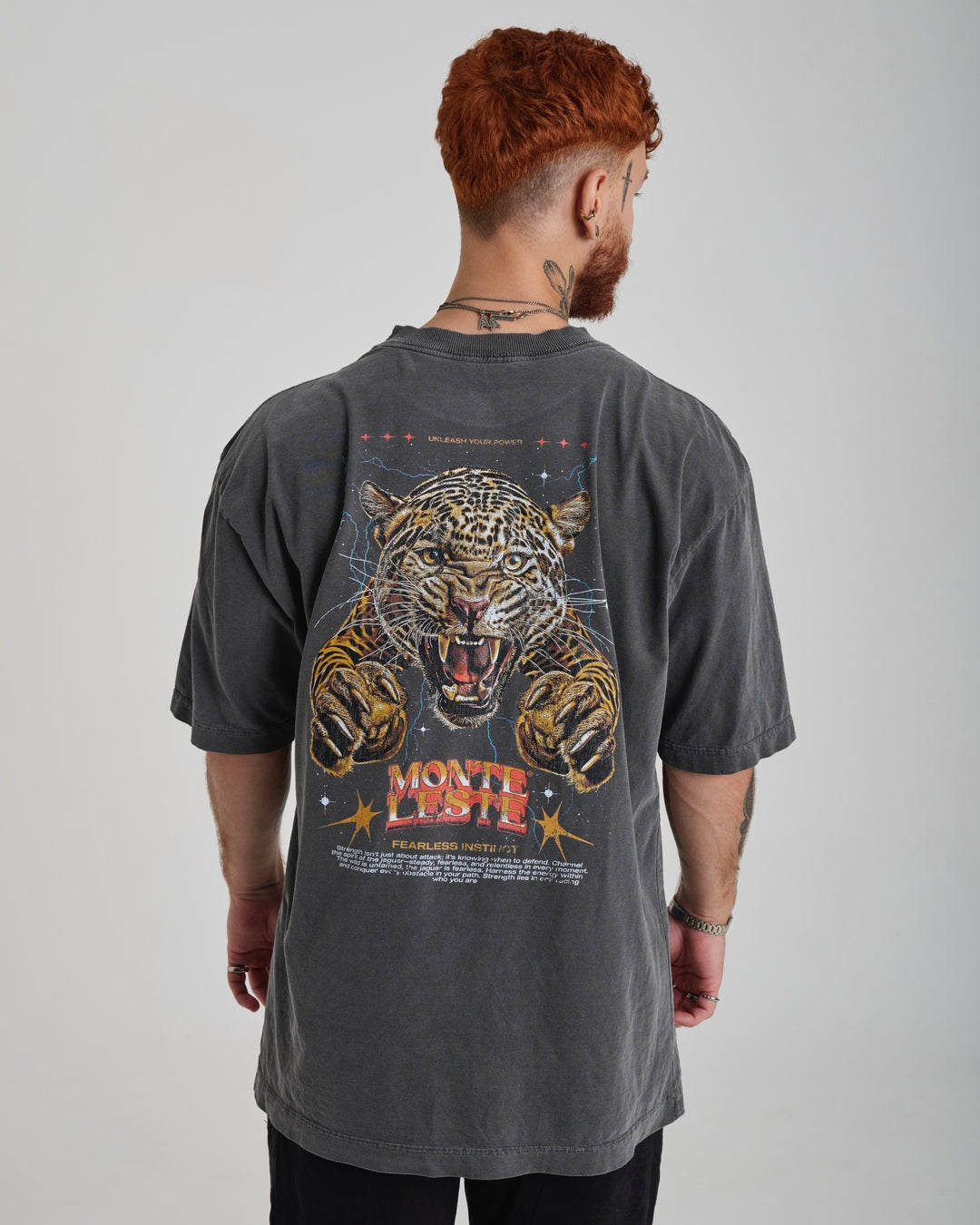 T-Shirt Oversized Printed Fearless - Gray Washed