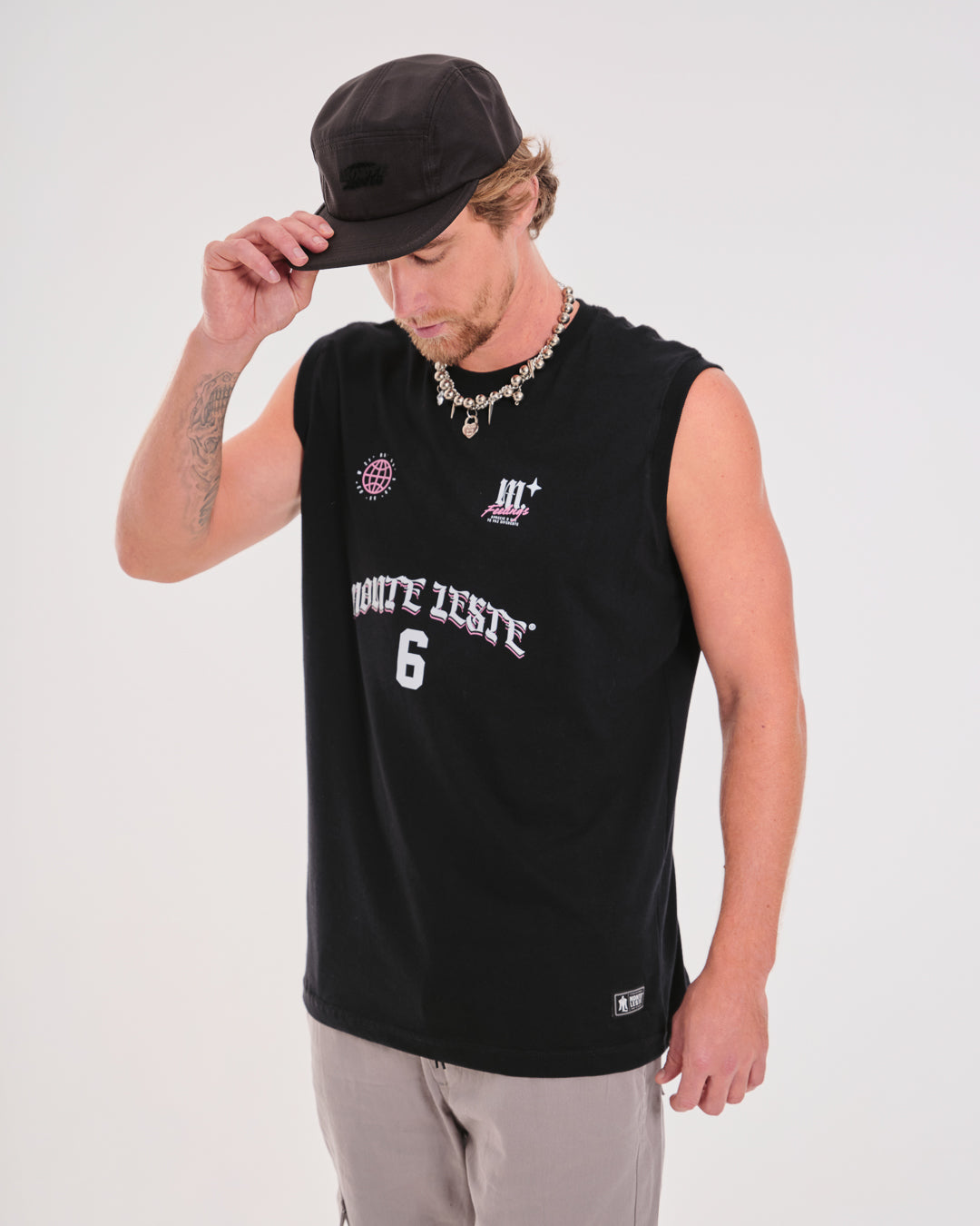 Tank Top Oversized Printed - 6 Black