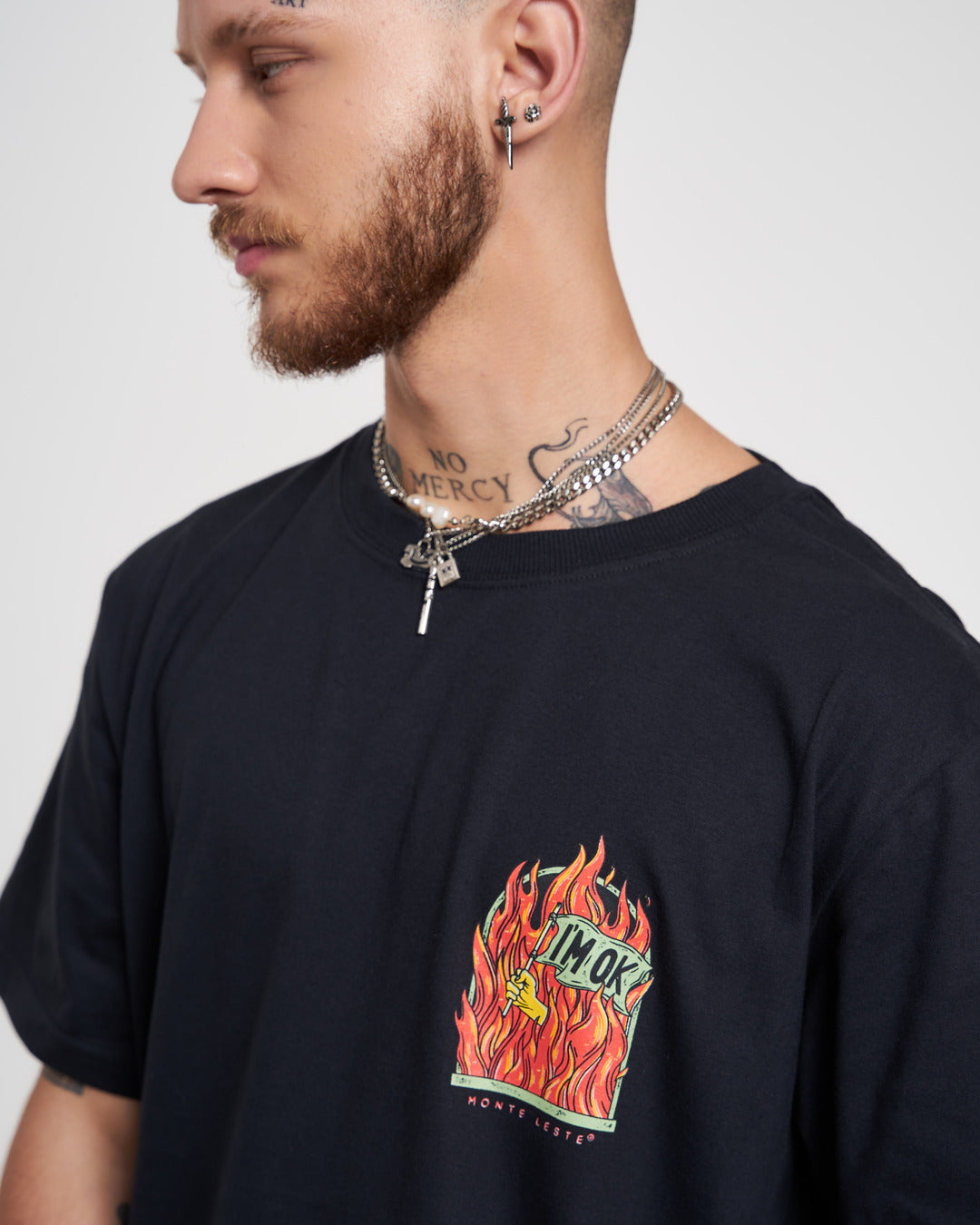 T-Shirt Regular Printed - Flag Fire Black