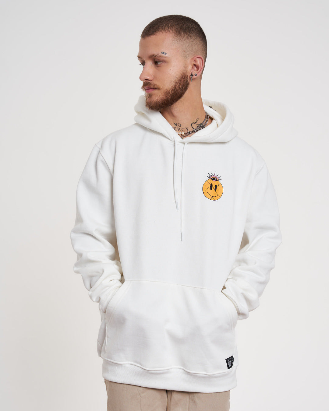 Sweatshirt Kangaroo Hooded - Feelings Off White