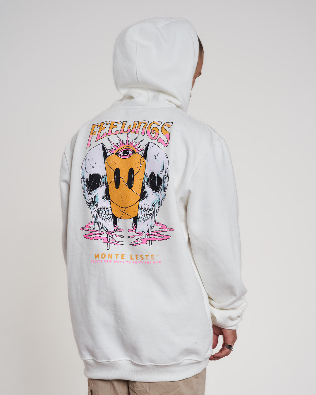 Sweatshirt Kangaroo Hooded - Feelings Off White