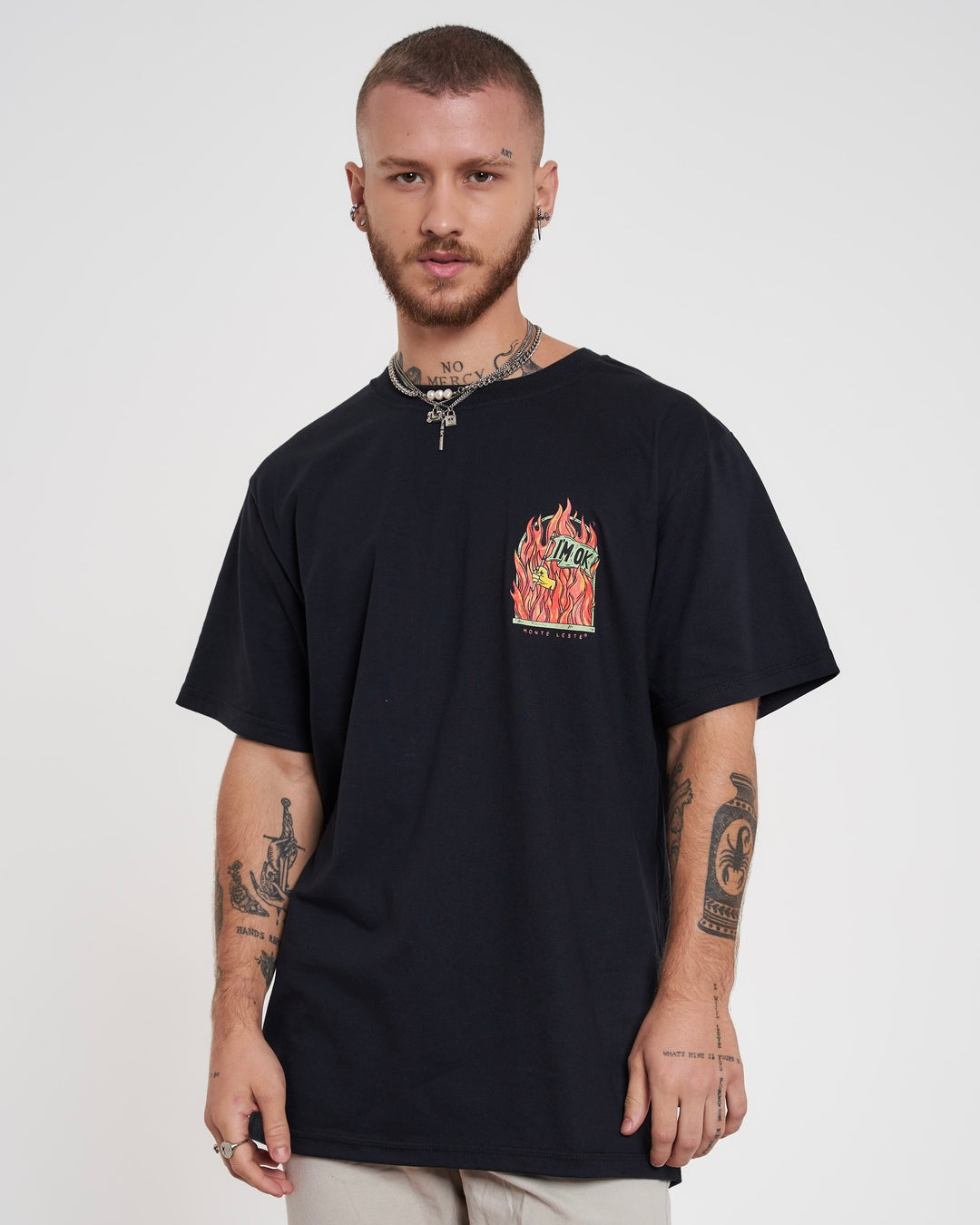 T-Shirt Regular Printed - Flag Fire Black