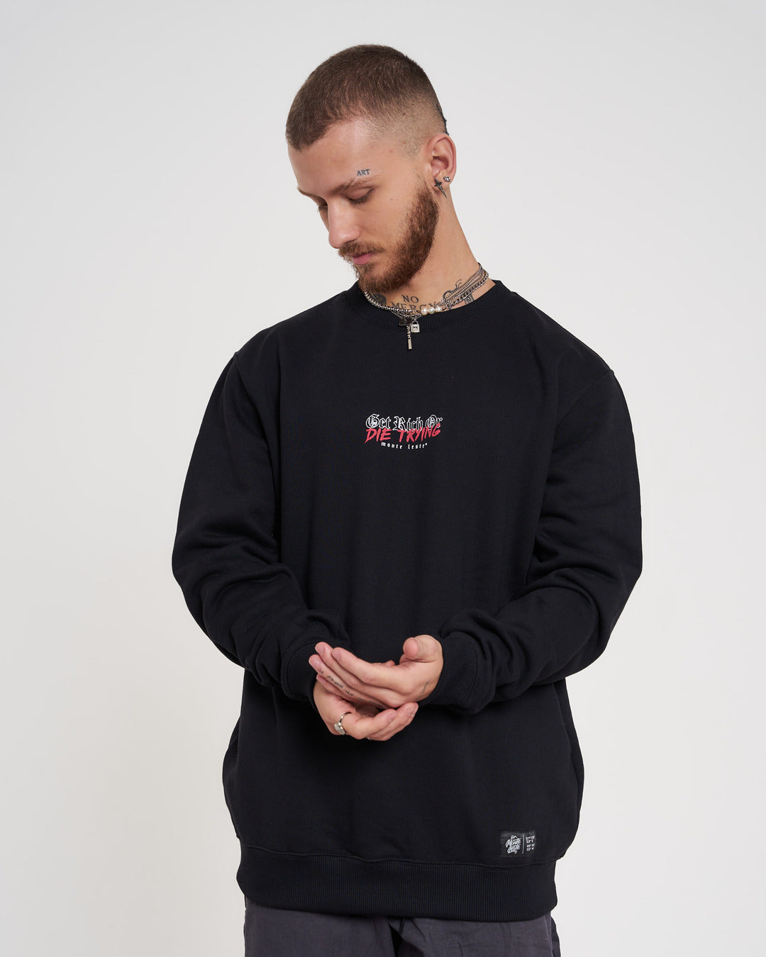 Pullover Sweatshirt Crew Neck - Get Rich Black