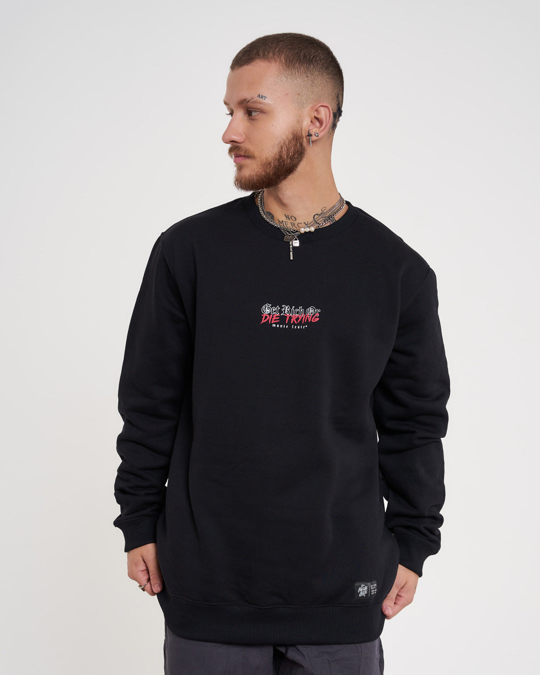 Pullover Sweatshirt Crew Neck - Get Rich Black