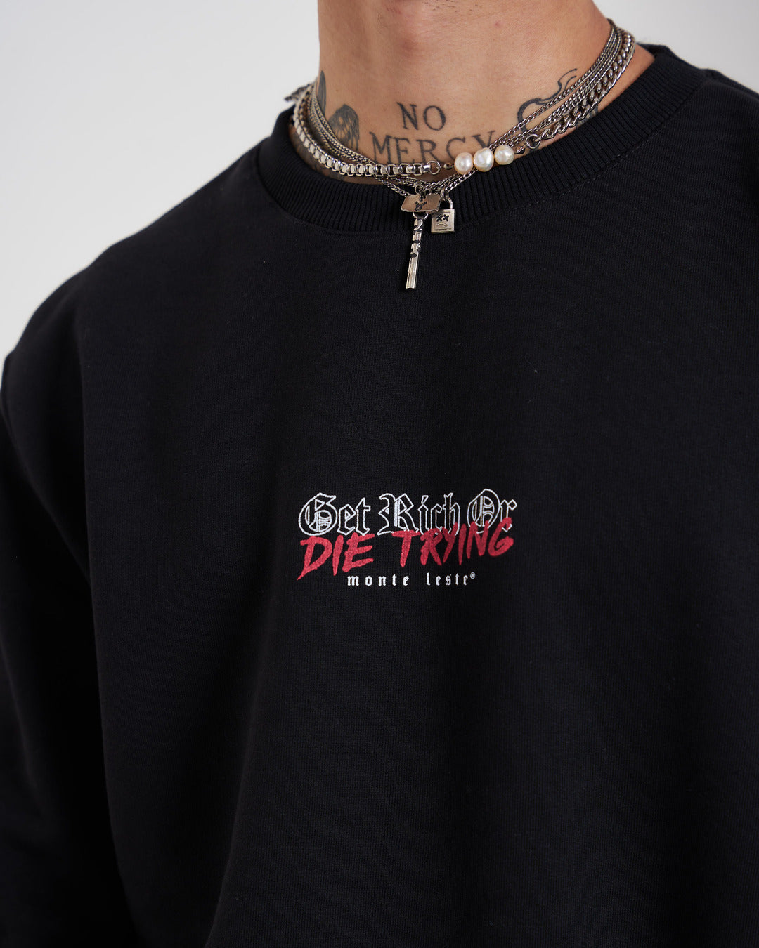 Pullover Sweatshirt Crew Neck - Get Rich Black