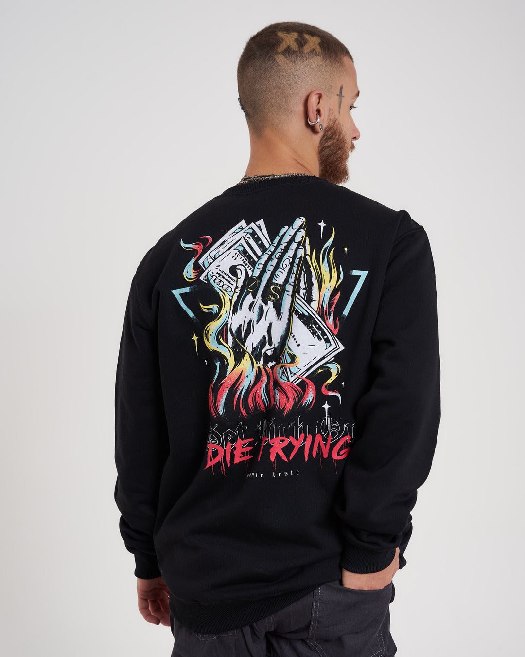 Pullover Sweatshirt Crew Neck - Get Rich Black