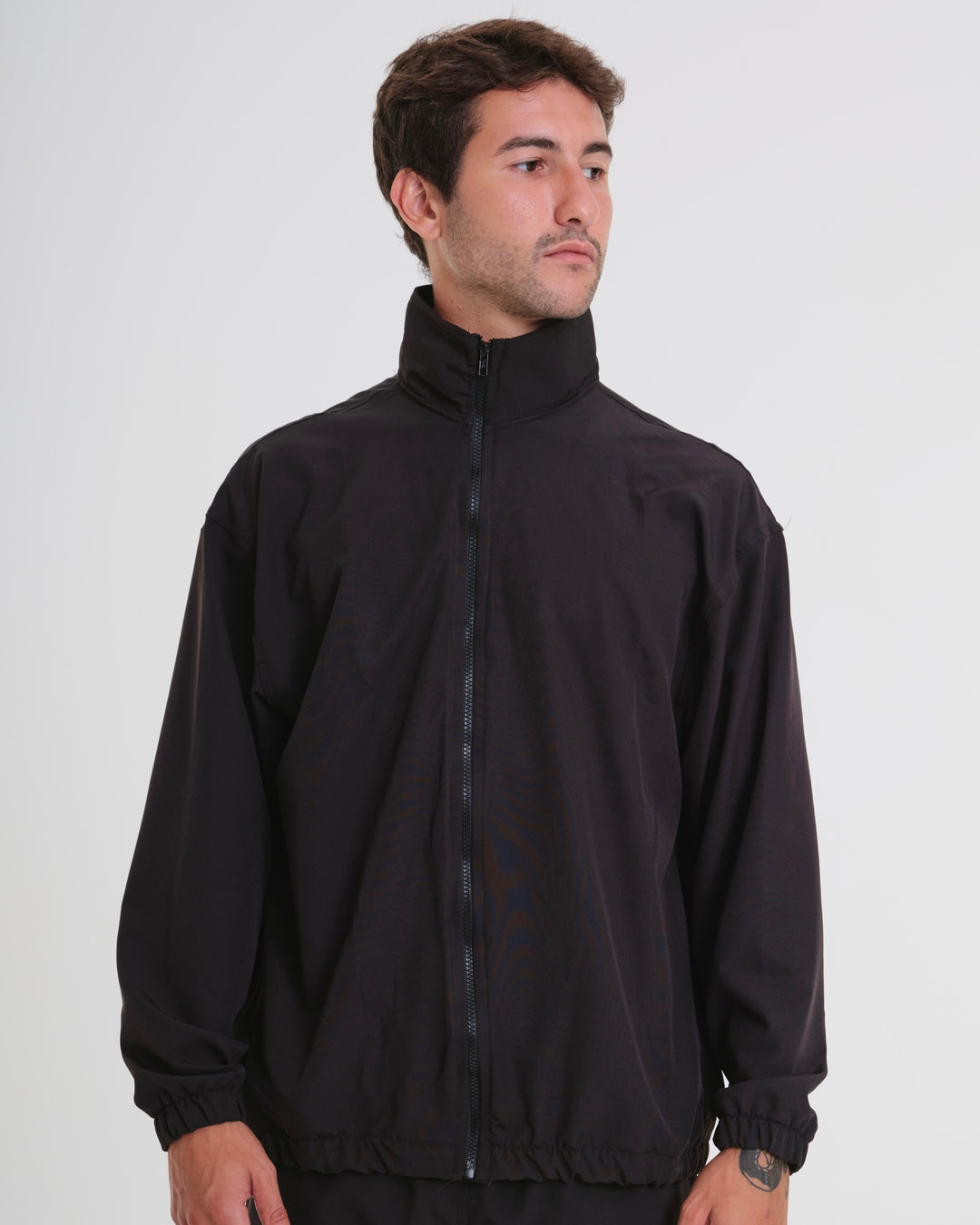 High Collar Elastic Jacket - Black