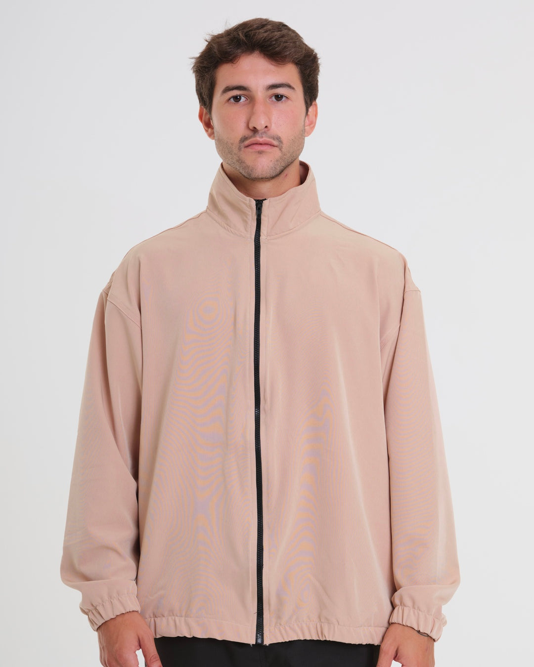 High Collar Elastic Jacket - Sand