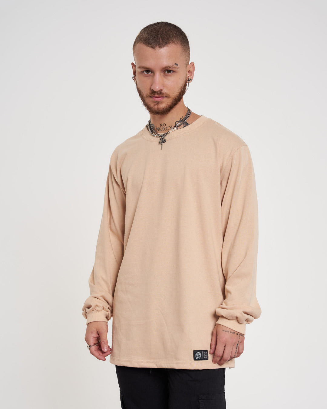 Long Sleeve Plain T-Shirt - Sand