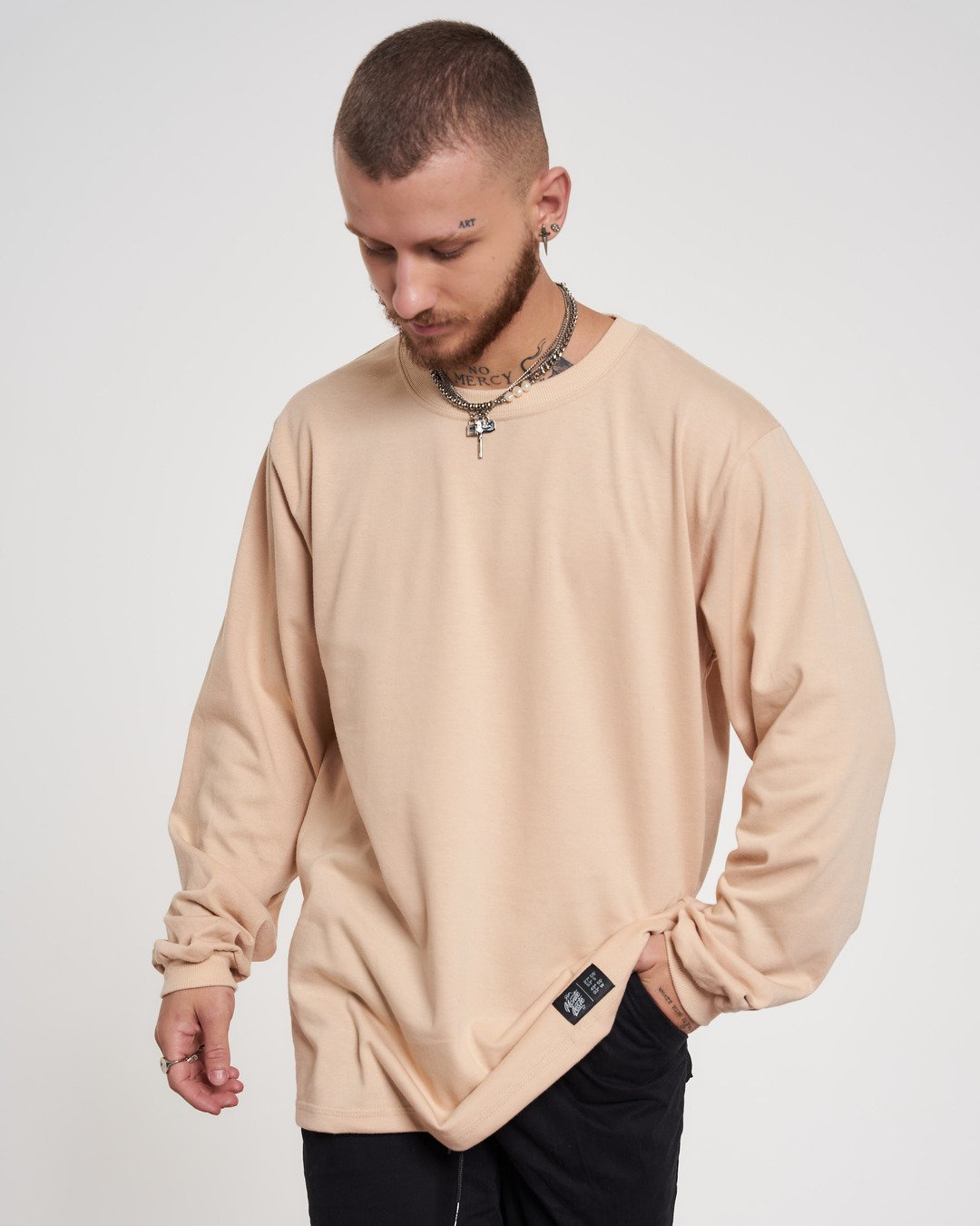 Long Sleeve Plain T-Shirt - Sand