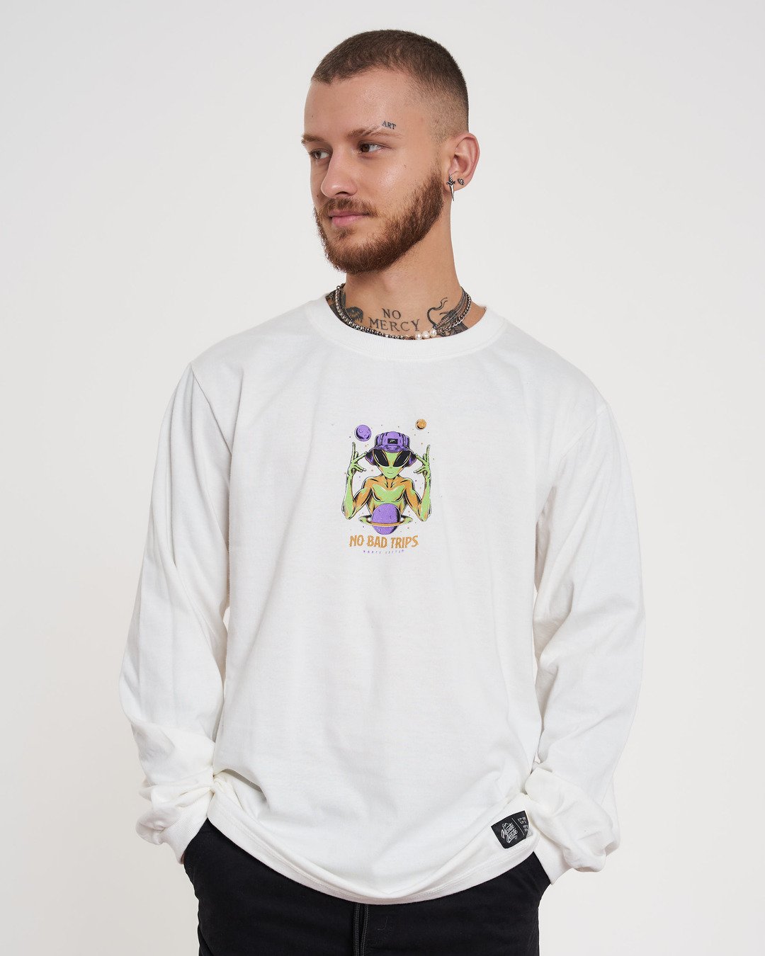 Long Sleeve Printed T-Shirt - Alien Off White