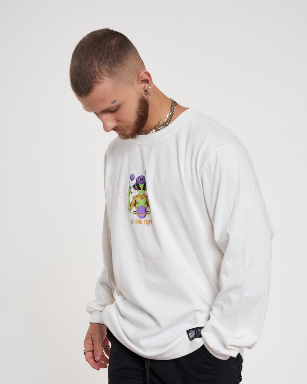 Long Sleeve Printed T-Shirt - Alien Off White