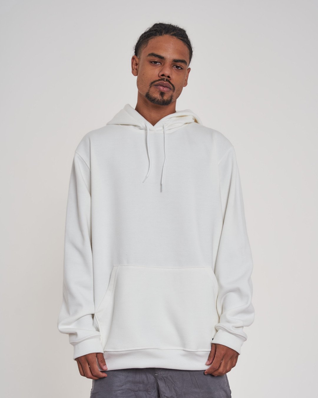 Sweatshirt Kangaroo Hooded - Off White Plain