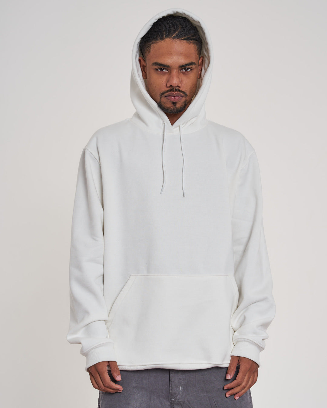 Sweatshirt Kangaroo Hooded - Off White Plain
