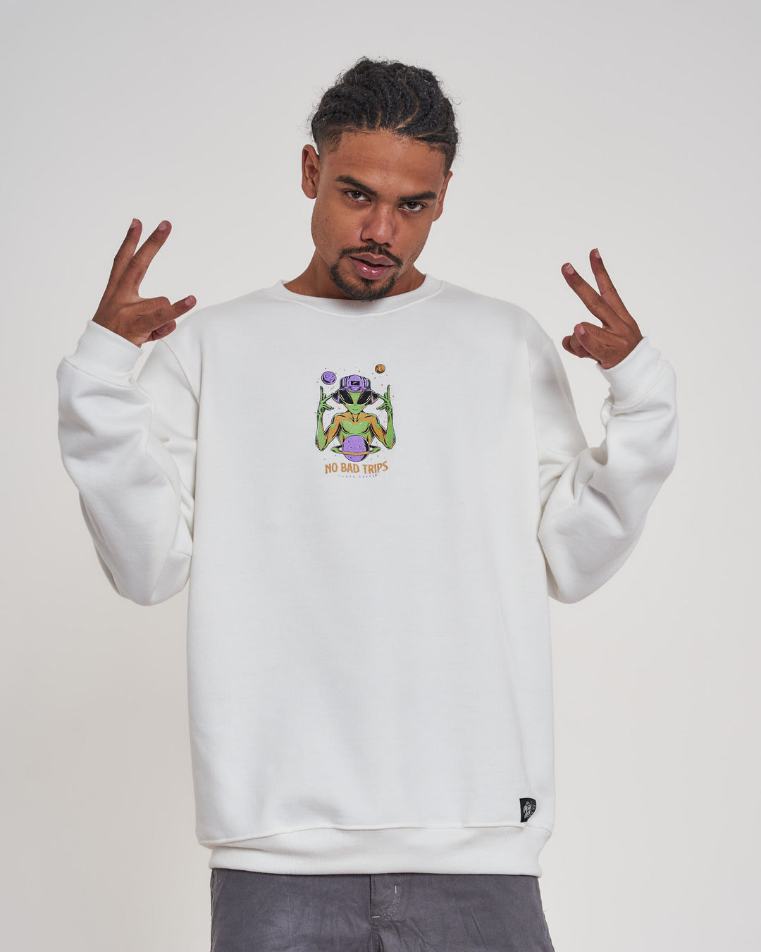 Pullover Sweatshirt Crew Neck - Alien Off White