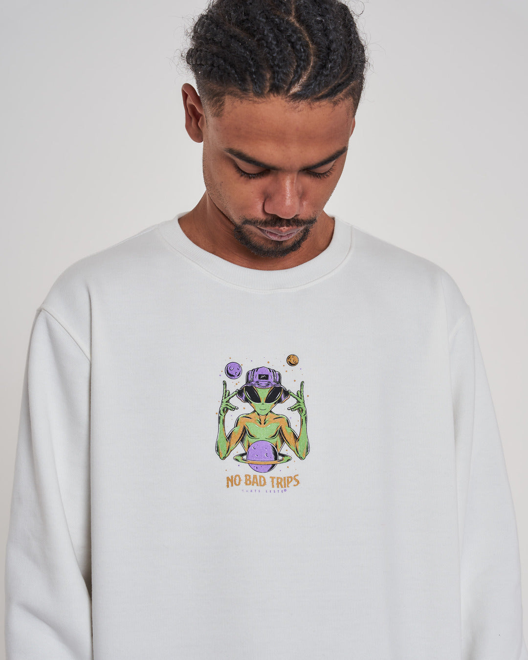 Pullover Sweatshirt Crew Neck - Alien Off White