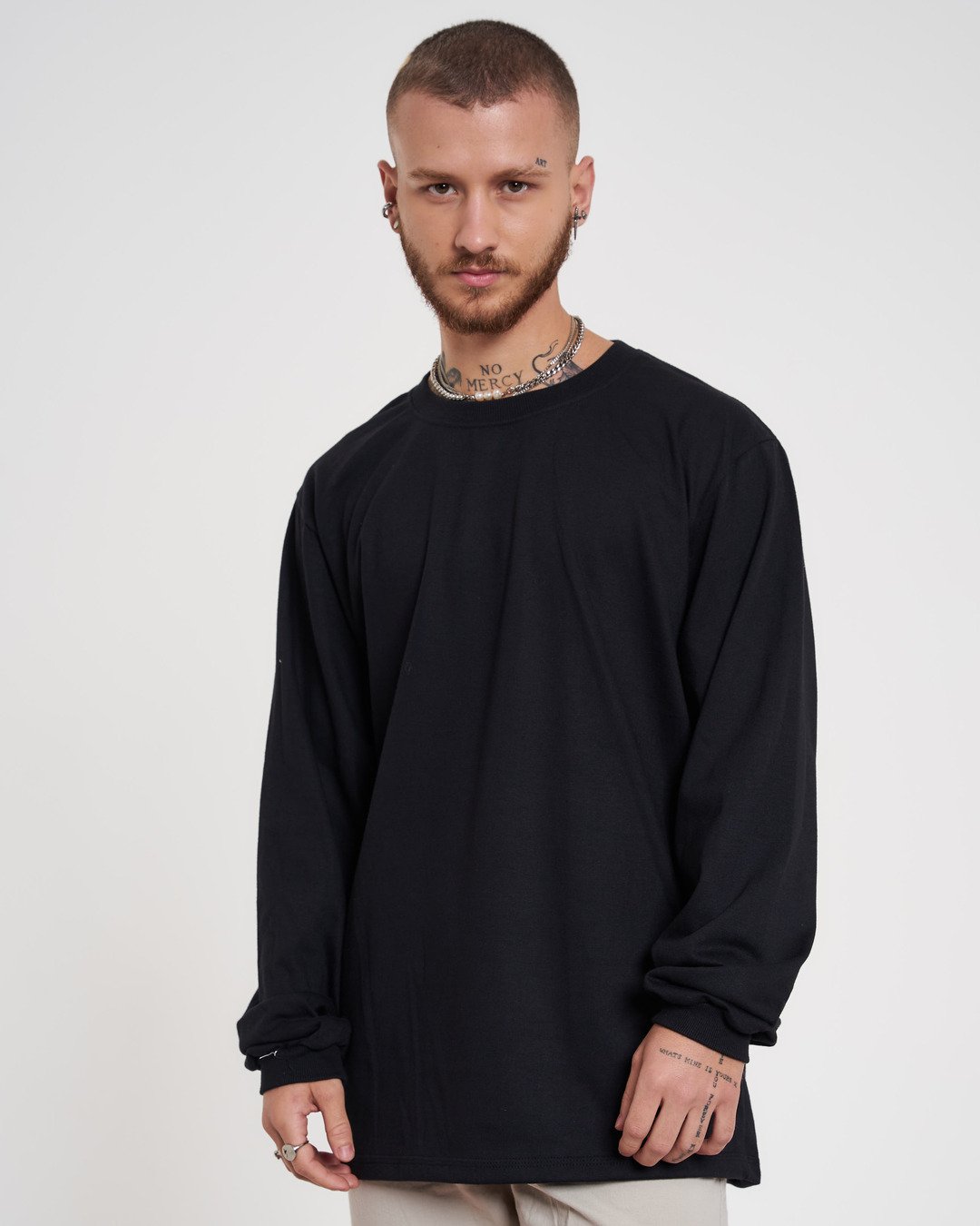 Long Sleeve Plain T-Shirt - Black