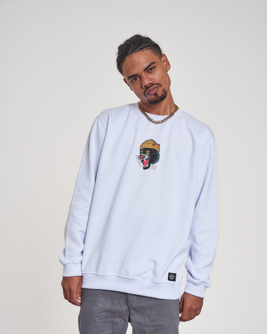 Pullover Sweatshirt Crew Neck - Panther White