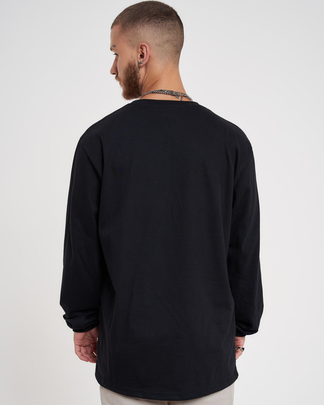 Long Sleeve Plain T-Shirt - Black