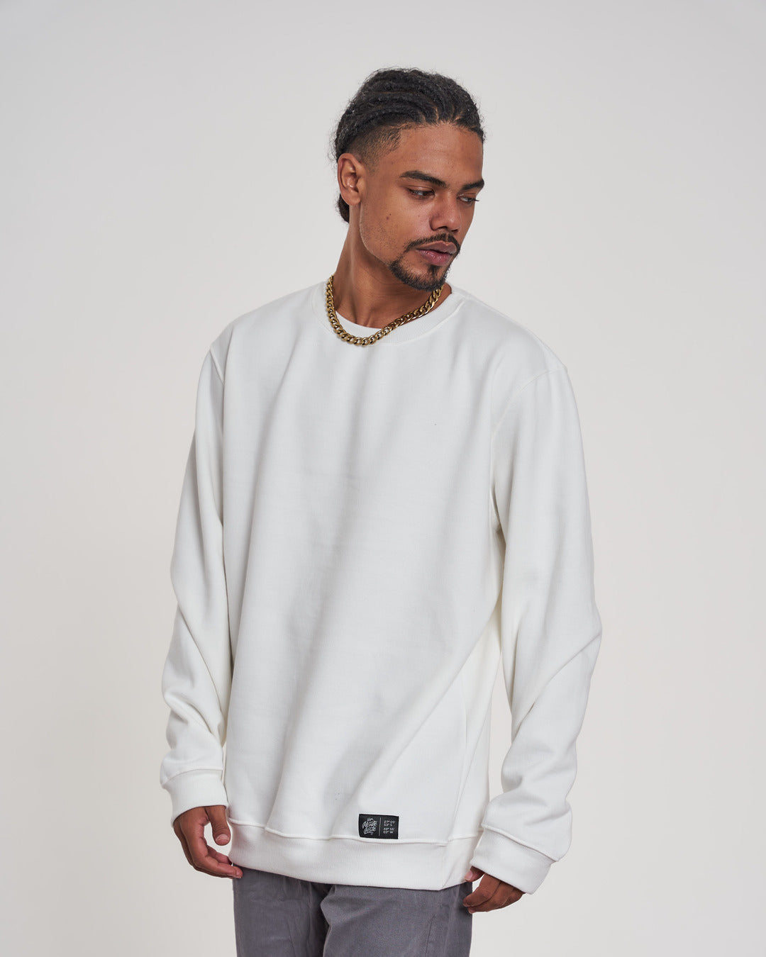 Pullover Sweatshirt Crew Neck - Off White Plain