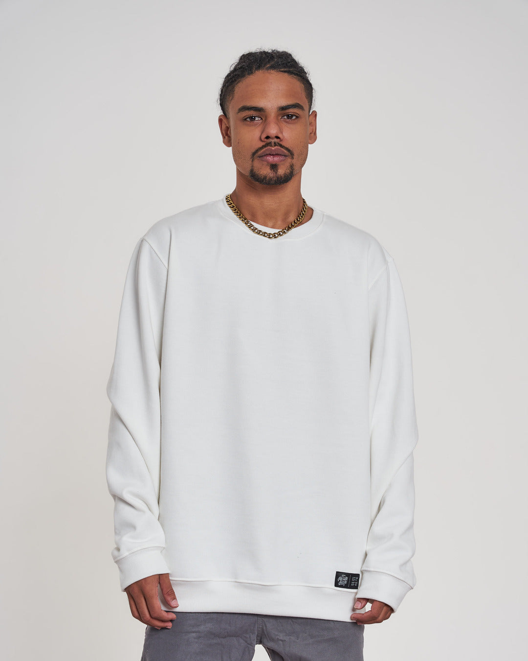 Pullover Sweatshirt Crew Neck - Off White Plain