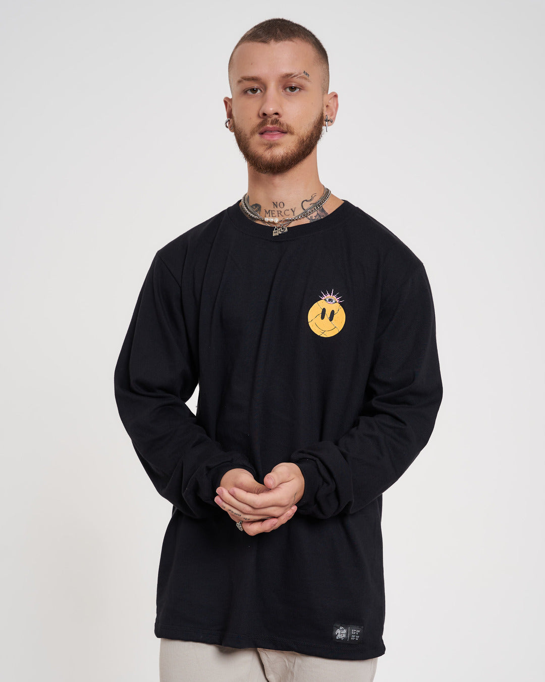 Long Sleeve Printed T-Shirt - Feelings Black