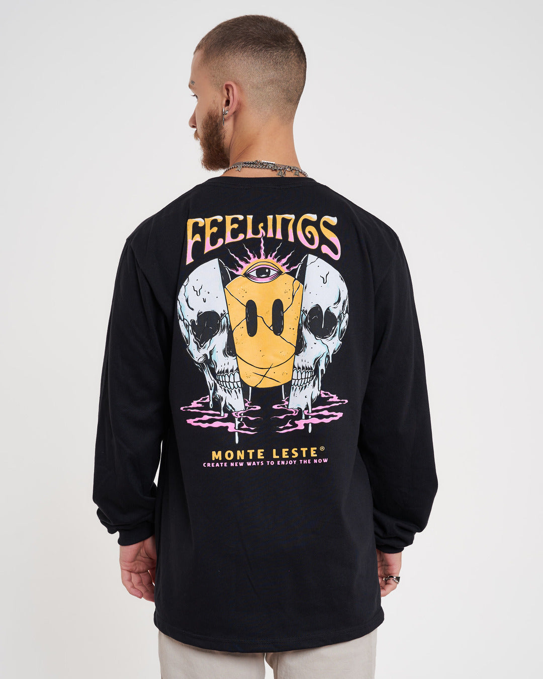 Long Sleeve Printed T-Shirt - Feelings Black