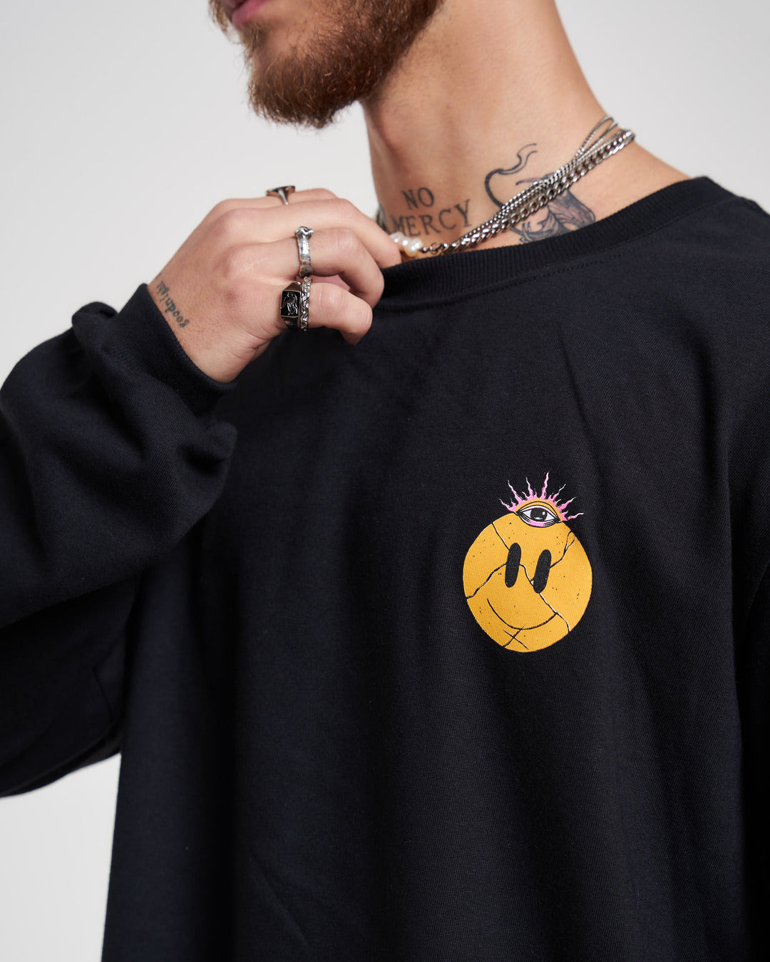 Long Sleeve Printed T-Shirt - Feelings Black