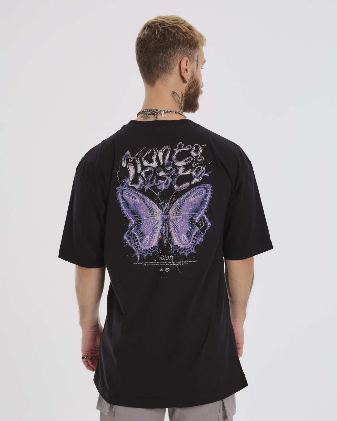 T-Shirt Oversized Printed Butterfly - Black